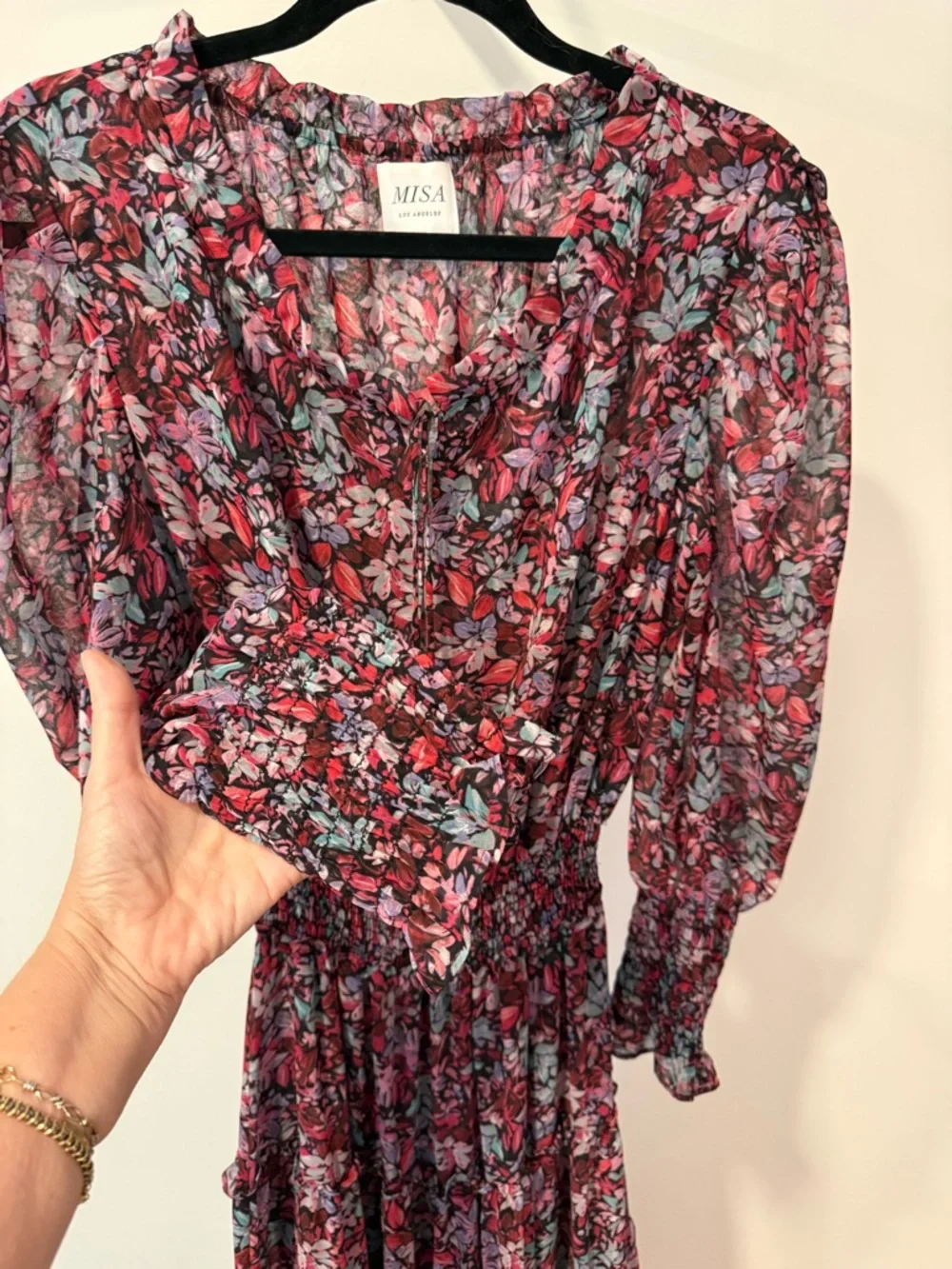 MISA Los Angeles Xirena Floral Ruffle Maxi Dress Purple Pink Size Small - Picture 3 of 10